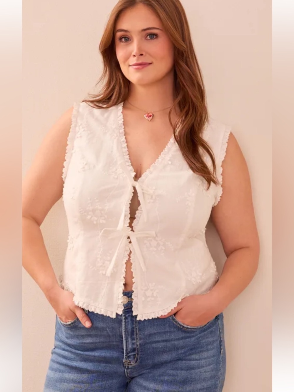 Arula Cotton White Lace Tie Front Tank Vest NWT 2X
